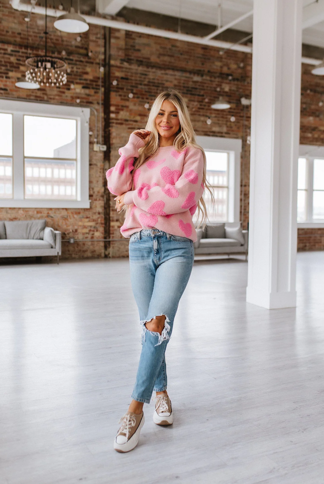 Blissful Jacquard Pink Heart Sweater | S-XL-Sweaters-Krush Kandy, Women's Online Fashion Boutique Located in Phoenix, Arizona (Scottsdale Area)