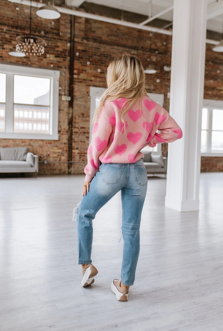 Blissful Jacquard Pink Heart Sweater | S-XL-Sweaters-Krush Kandy, Women's Online Fashion Boutique Located in Phoenix, Arizona (Scottsdale Area)