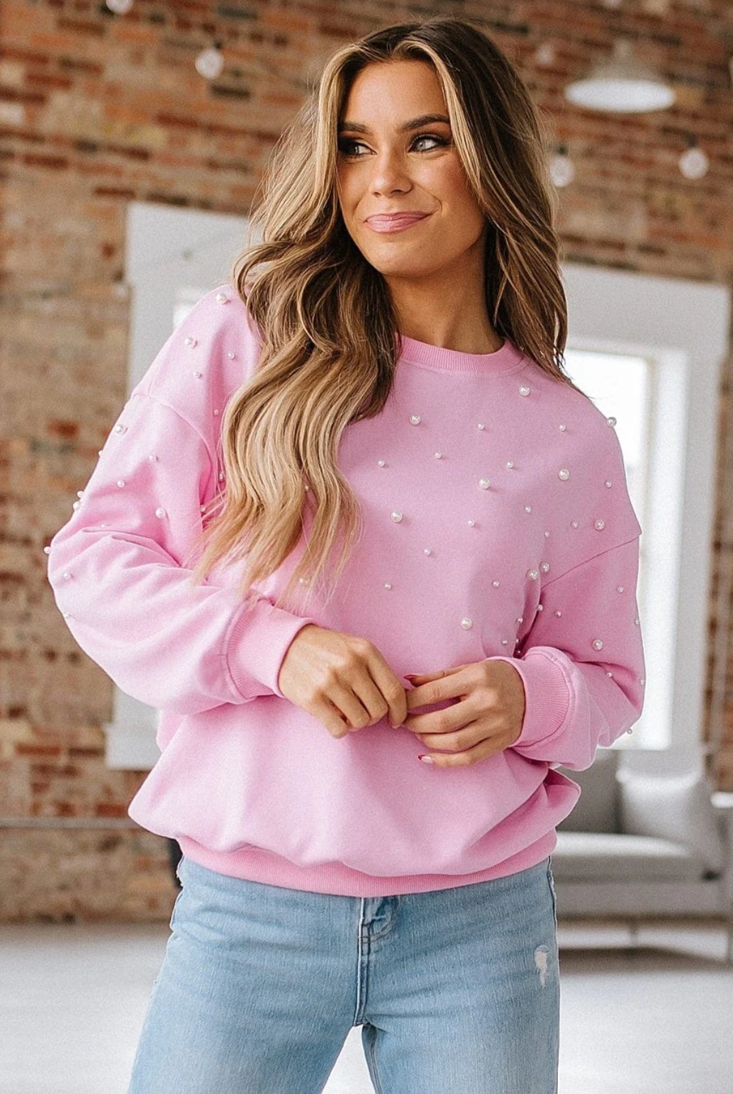 Barbie Pink Pearl Knit Sweater | S-XL-Sweaters-Krush Kandy, Women's Online Fashion Boutique Located in Phoenix, Arizona (Scottsdale Area)