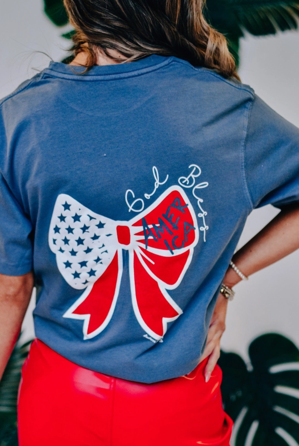 God Bless America Bow Tee-Graphic Tees-Krush Kandy, Women's Online Fashion Boutique Located in Phoenix, Arizona (Scottsdale Area)