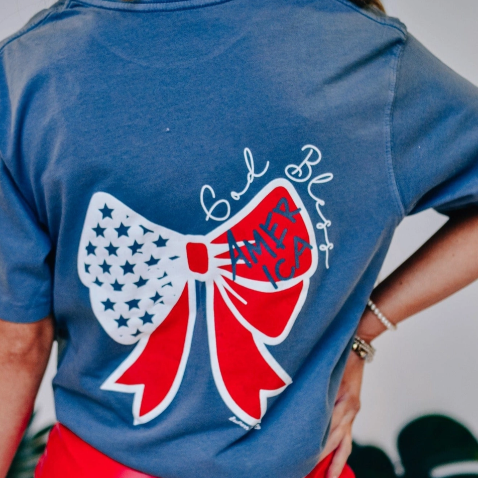 PREORDER God Bless America Bow Tee-Graphic Tees-Krush Kandy, Women's Online Fashion Boutique Located in Phoenix, Arizona (Scottsdale Area)