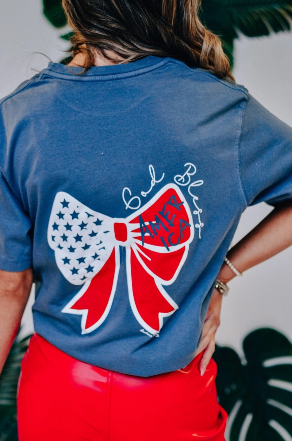 God Bless America Bow Tee-Graphic Tees-Krush Kandy, Women's Online Fashion Boutique Located in Phoenix, Arizona (Scottsdale Area)