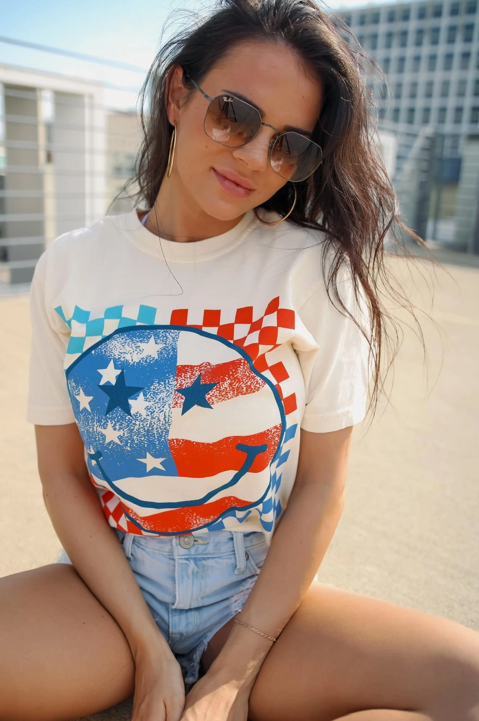 PREORDER Patriotic Smiley | Ivory | Short Sleeve-Graphic Tees-Krush Kandy, Women's Online Fashion Boutique Located in Phoenix, Arizona (Scottsdale Area)