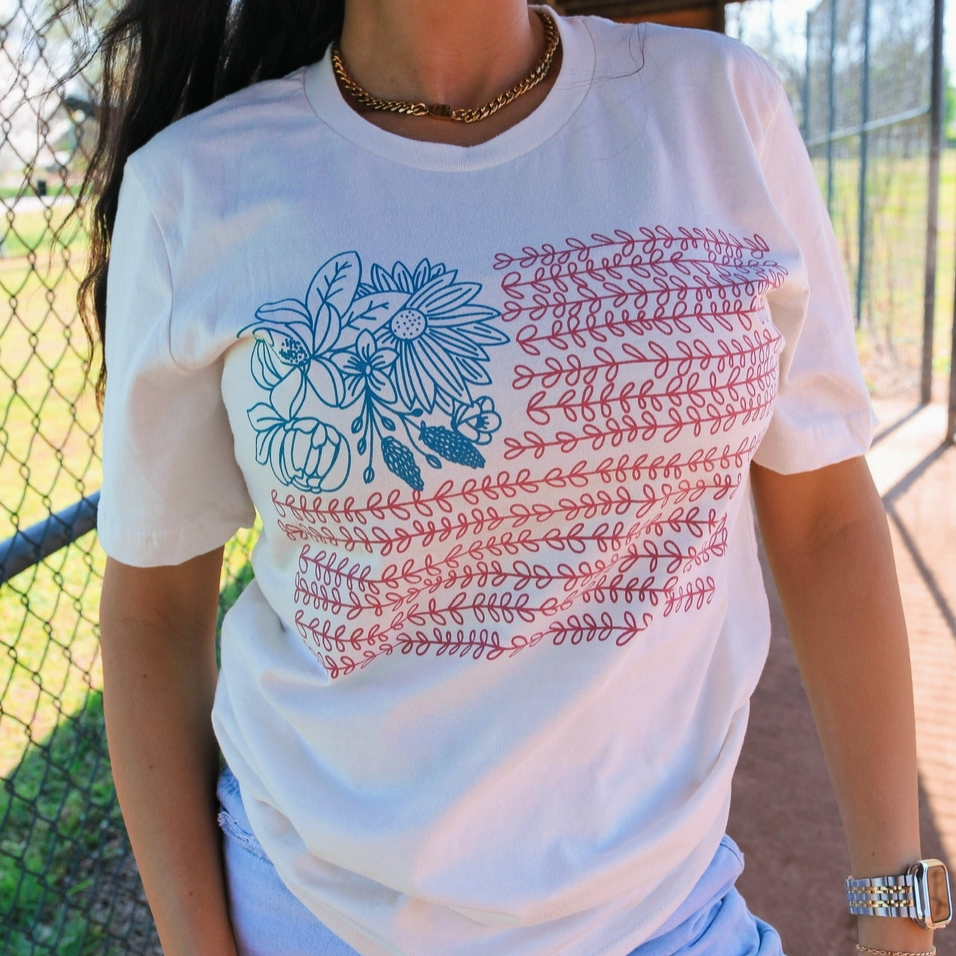 PREORDER Flower Flag | Vintage White | Short Sleeve-Graphic Tees-Krush Kandy, Women's Online Fashion Boutique Located in Phoenix, Arizona (Scottsdale Area)