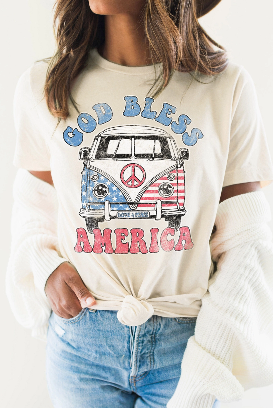 God Bless America Hippie Bus-Graphic Tees-Krush Kandy, Women's Online Fashion Boutique Located in Phoenix, Arizona (Scottsdale Area)