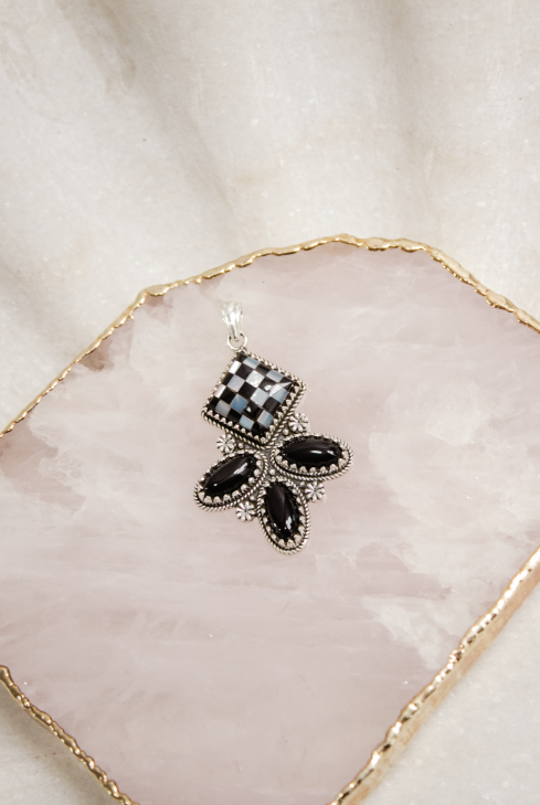 Aria Checkered Stone Pendant-Pendant Necklaces-Krush Kandy, Women's Online Fashion Boutique Located in Phoenix, Arizona (Scottsdale Area)