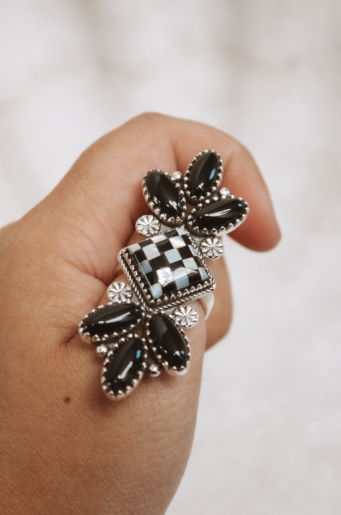 Petal & Stone Checkered Cluster-Cluster Rings-Krush Kandy, Women's Online Fashion Boutique Located in Phoenix, Arizona (Scottsdale Area)