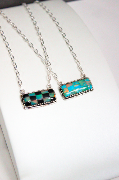 Checkered Bar Necklace-Chain Necklaces-Krush Kandy, Women's Online Fashion Boutique Located in Phoenix, Arizona (Scottsdale Area)