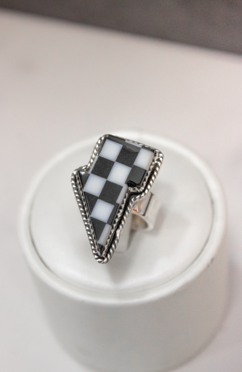 Checkered Lighting Bolt Ring-Ring Sizers-Krush Kandy, Women's Online Fashion Boutique Located in Phoenix, Arizona (Scottsdale Area)