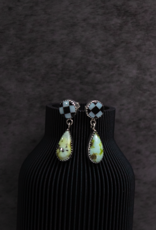 Checkered Stone Drop Earrings-Stud Earrings-Krush Kandy, Women's Online Fashion Boutique Located in Phoenix, Arizona (Scottsdale Area)