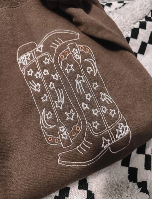 Embroidered Cowgirl Boots Graphic Sweatshirt-Graphic Tees-Krush Kandy, Women's Online Fashion Boutique Located in Phoenix, Arizona (Scottsdale Area)