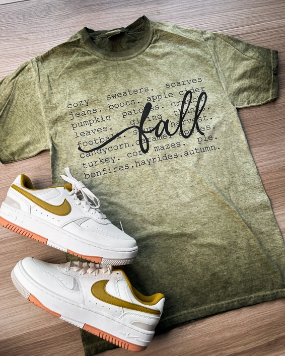Fall Description Oil Washed Graphic Tee-Graphic Tees-Krush Kandy, Women's Online Fashion Boutique Located in Phoenix, Arizona (Scottsdale Area)