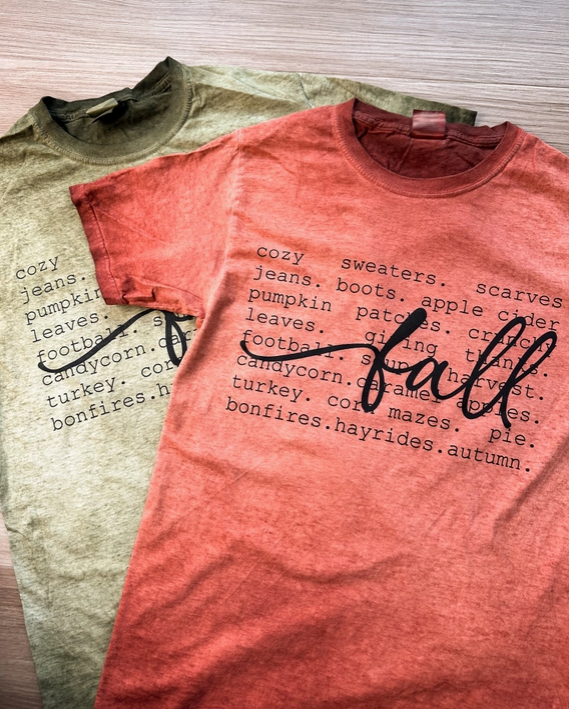 Fall Description Oil Washed Graphic Tee-Graphic Tees-Krush Kandy, Women's Online Fashion Boutique Located in Phoenix, Arizona (Scottsdale Area)