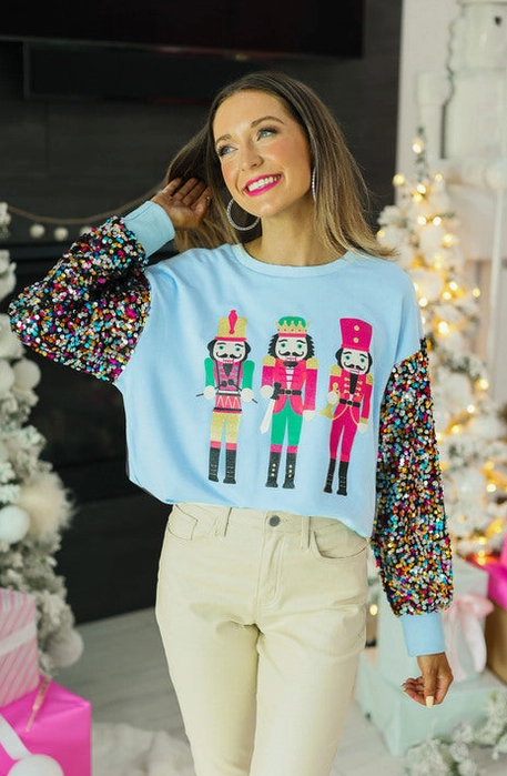 Sequined Nutcracker Sweatshirt Graphic-Graphic Tees-Krush Kandy, Women's Online Fashion Boutique Located in Phoenix, Arizona (Scottsdale Area)