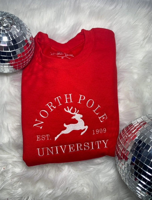 North Pole Embroidered Graphic Sweatshirt-Graphic Tees-Krush Kandy, Women's Online Fashion Boutique Located in Phoenix, Arizona (Scottsdale Area)