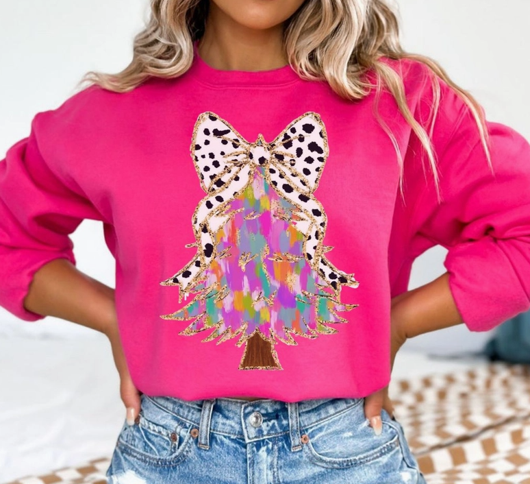 Christmas Tree Pastel Water Color Graphic Sweatshirt-Graphic Tees-Krush Kandy, Women's Online Fashion Boutique Located in Phoenix, Arizona (Scottsdale Area)