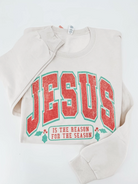 Jesus Is The Reason For The Season Graphic Sweatshirt-Graphic Tees-Krush Kandy, Women's Online Fashion Boutique Located in Phoenix, Arizona (Scottsdale Area)