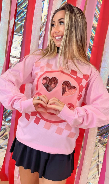 Valentine Sequin Smiley Graphic Long Sleeve Tee-Graphic Tees-Krush Kandy, Women's Online Fashion Boutique Located in Phoenix, Arizona (Scottsdale Area)