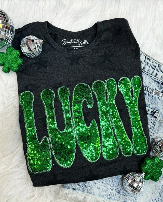 St Patrick's Day Stars Lucky Graphic Short Sleeve-Graphic Tees-Krush Kandy, Women's Online Fashion Boutique Located in Phoenix, Arizona (Scottsdale Area)