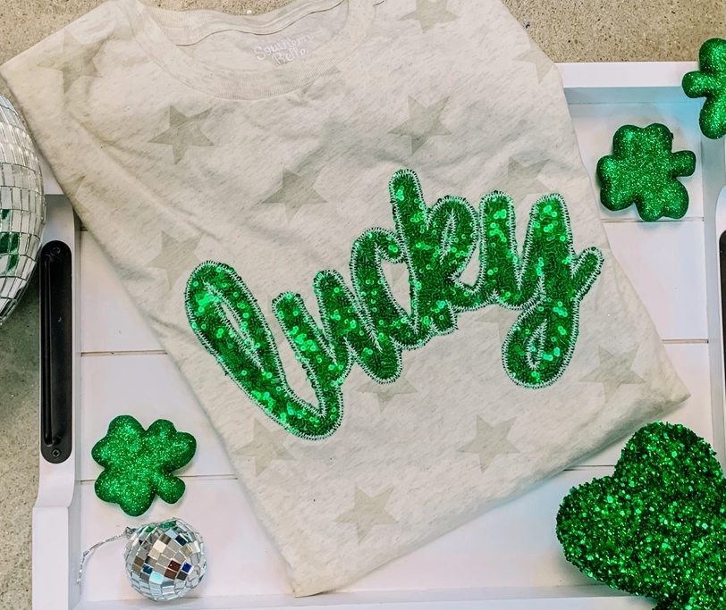 Lucky Sequin St. Patrick’s Day Graphic Tee-Graphic Tees-Krush Kandy, Women's Online Fashion Boutique Located in Phoenix, Arizona (Scottsdale Area)