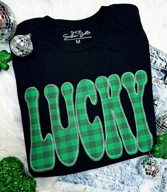 Plaid "Lucky" St. Patrick’s Day Graphic Tee-Graphic Tees-Krush Kandy, Women's Online Fashion Boutique Located in Phoenix, Arizona (Scottsdale Area)