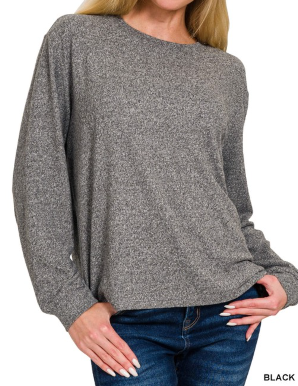 Cloud 9 Soft Melange Hacci Long Sleeve-Short Sleeve Tops-Krush Kandy, Women's Online Fashion Boutique Located in Phoenix, Arizona (Scottsdale Area)