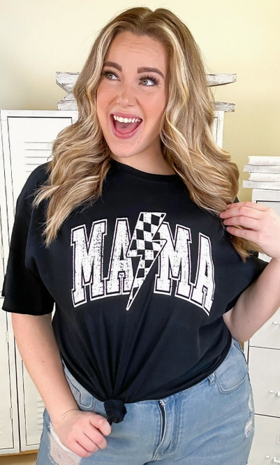 Checkered Lightning "MAMA" Graphic Tee-Graphic Tees-Krush Kandy, Women's Online Fashion Boutique Located in Phoenix, Arizona (Scottsdale Area)