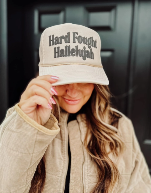 Hard Fought Hallelujah Trucker Hat-hat-Krush Kandy, Women's Online Fashion Boutique Located in Phoenix, Arizona (Scottsdale Area)