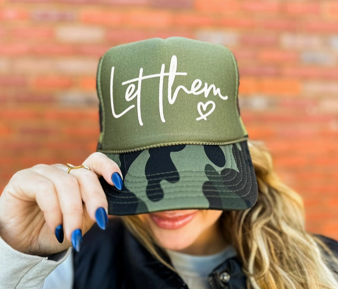 "Let Them" Camo Trucker Hat-hat-Krush Kandy, Women's Online Fashion Boutique Located in Phoenix, Arizona (Scottsdale Area)