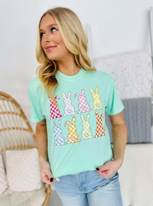 Gingham Easter Bunnies Graphic Tee-Graphic Tees-Krush Kandy, Women's Online Fashion Boutique Located in Phoenix, Arizona (Scottsdale Area)