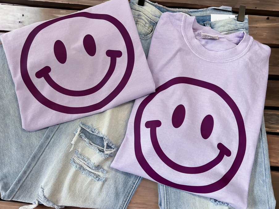 Purple Smiley Oversized Tee-Graphic Tees-Krush Kandy, Women's Online Fashion Boutique Located in Phoenix, Arizona (Scottsdale Area)