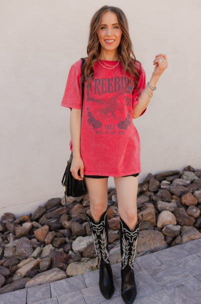 Free Bird 72 Vintage Graphic S/S Washed Boyfriend Tee PREORDER-Graphic Tees-Krush Kandy, Women's Online Fashion Boutique Located in Phoenix, Arizona (Scottsdale Area)