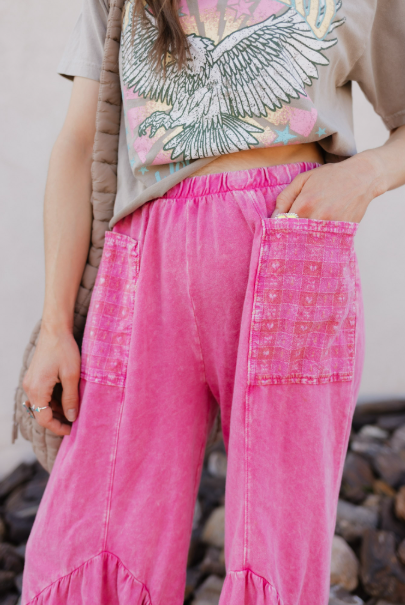 J.HER Mineral Washed Cotton Print Pocket Wide-Leg Flare Pants | S-XL-Pants-Krush Kandy, Women's Online Fashion Boutique Located in Phoenix, Arizona (Scottsdale Area)