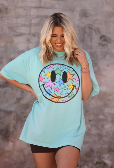 Starry Smiley Graphic Tee-Graphic Tees-Krush Kandy, Women's Online Fashion Boutique Located in Phoenix, Arizona (Scottsdale Area)