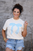 Lacy Blue Bow Graphic Tee-Graphic Tees-Krush Kandy, Women's Online Fashion Boutique Located in Phoenix, Arizona (Scottsdale Area)