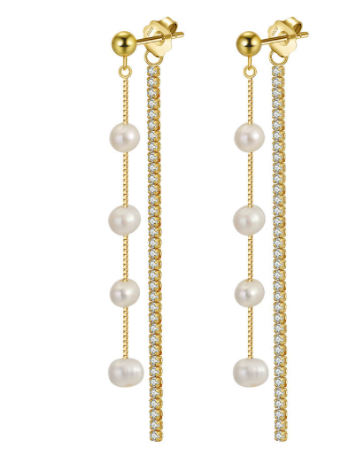 Vintage Pearl & Crystal Tassel Threader Earrings-Earrings-Krush Kandy, Women's Online Fashion Boutique Located in Phoenix, Arizona (Scottsdale Area)