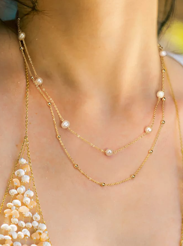 Pearl Geometric Minimalist Multi Strand Necklace-Necklaces-Krush Kandy, Women's Online Fashion Boutique Located in Phoenix, Arizona (Scottsdale Area)