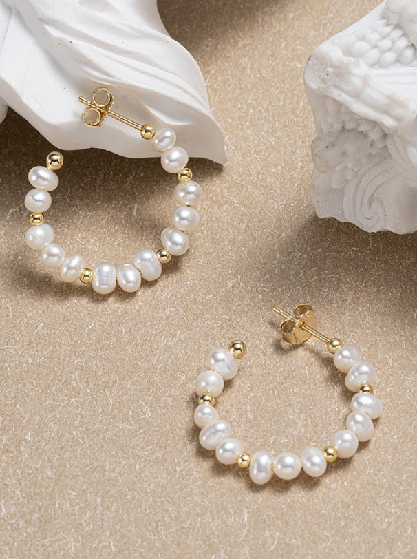 Freshwater Pearl Geometric Minimalist Hoop Earrings-Earrings-Krush Kandy, Women's Online Fashion Boutique Located in Phoenix, Arizona (Scottsdale Area)