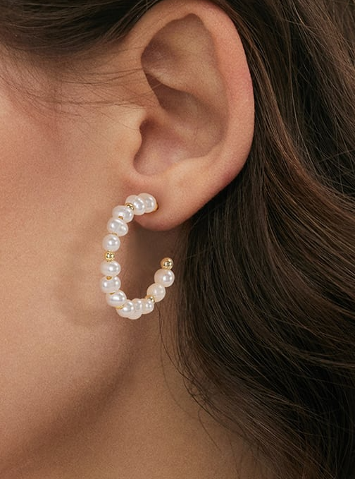 Freshwater Pearl Geometric Minimalist Hoop Earrings-Earrings-Krush Kandy, Women's Online Fashion Boutique Located in Phoenix, Arizona (Scottsdale Area)