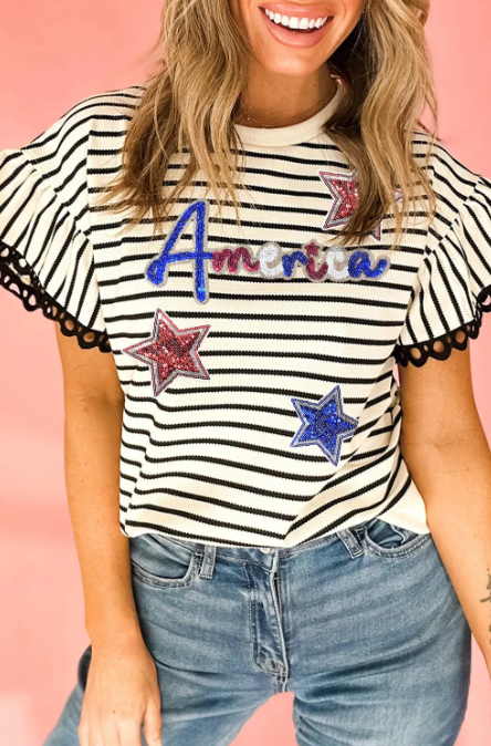 America Sequin Star Stripes Tee-Tops-Krush Kandy, Women's Online Fashion Boutique Located in Phoenix, Arizona (Scottsdale Area)