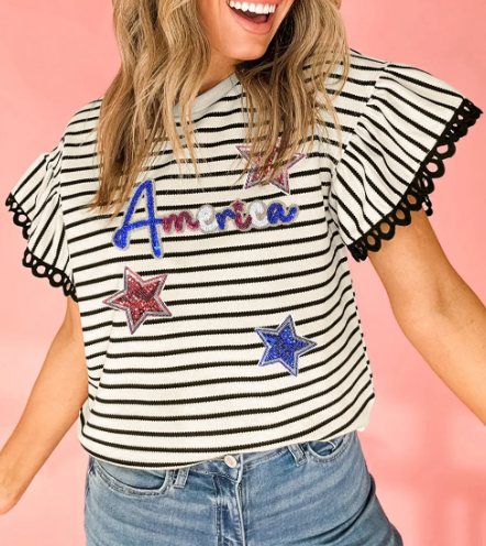 America Sequin Star Stripes Tee-Tops-Krush Kandy, Women's Online Fashion Boutique Located in Phoenix, Arizona (Scottsdale Area)