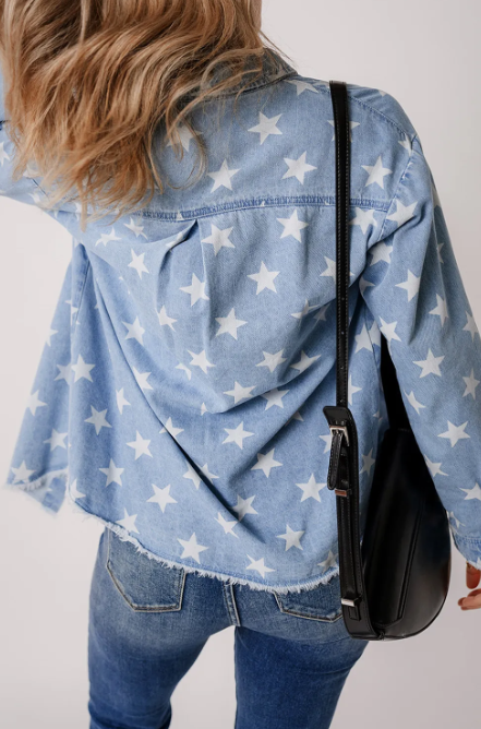 All-American Star Denim Button Down-Tops-Krush Kandy, Women's Online Fashion Boutique Located in Phoenix, Arizona (Scottsdale Area)