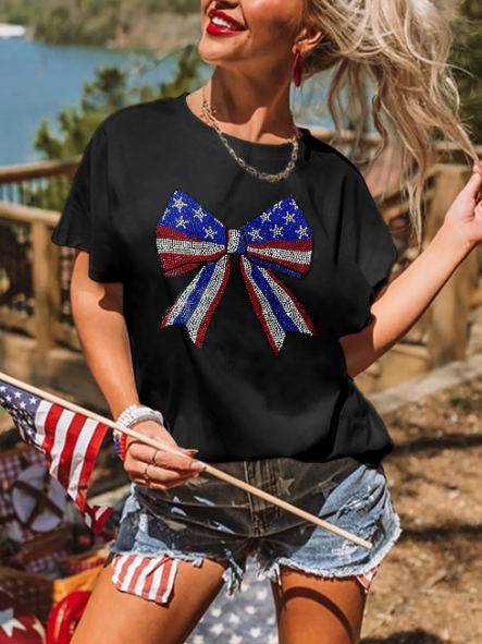 Stars & Stripes Sparkle Bow Tee-Tops-Krush Kandy, Women's Online Fashion Boutique Located in Phoenix, Arizona (Scottsdale Area)