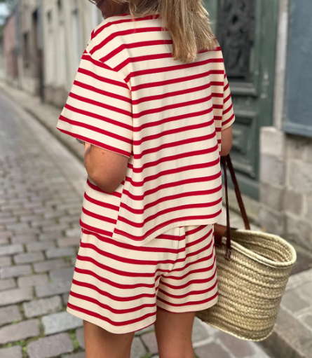 Red & Cream Striped Tie Front Set-2 Piece Outfit Sets-Krush Kandy, Women's Online Fashion Boutique Located in Phoenix, Arizona (Scottsdale Area)