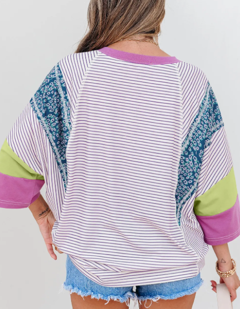 Whimsy in Color Patchwork Stripe Top-Tops-Krush Kandy, Women's Online Fashion Boutique Located in Phoenix, Arizona (Scottsdale Area)