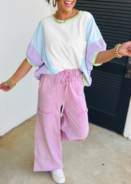 Pastel Pop Color Block Pocket Tee-Tops-Krush Kandy, Women's Online Fashion Boutique Located in Phoenix, Arizona (Scottsdale Area)