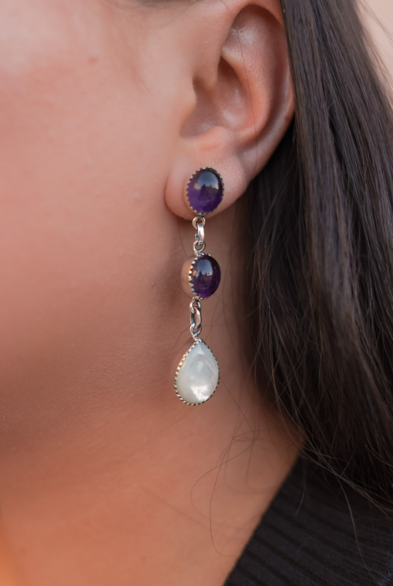Joyful Jewels Amethyst & White Shell Earrings-Earrings-Krush Kandy, Women's Online Fashion Boutique Located in Phoenix, Arizona (Scottsdale Area)