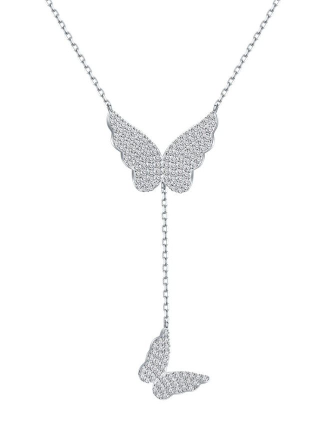 Cubic Zirconia Butterfly Tassel Dainty Lariat Necklace-Necklaces-Krush Kandy, Women's Online Fashion Boutique Located in Phoenix, Arizona (Scottsdale Area)