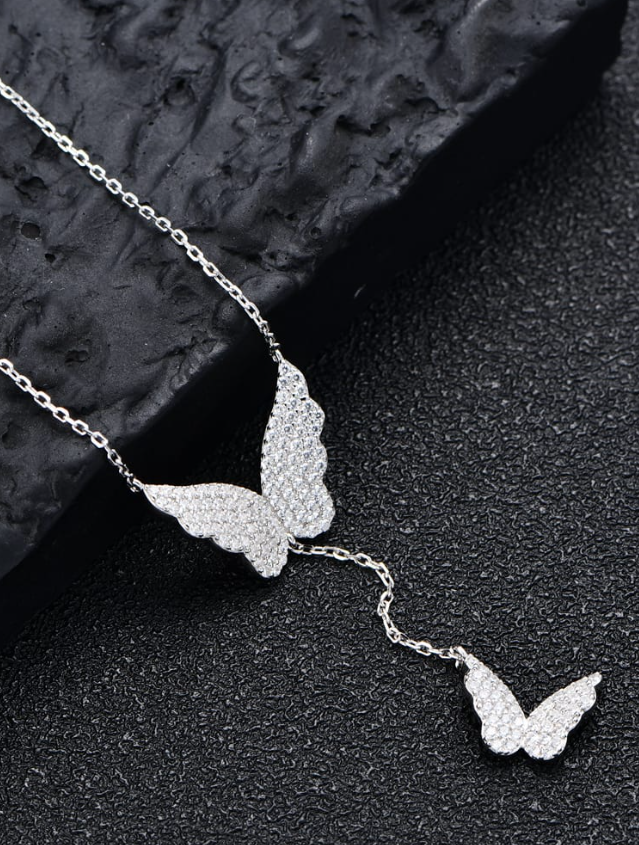 Cubic Zirconia Butterfly Tassel Dainty Lariat Necklace-Necklaces-Krush Kandy, Women's Online Fashion Boutique Located in Phoenix, Arizona (Scottsdale Area)