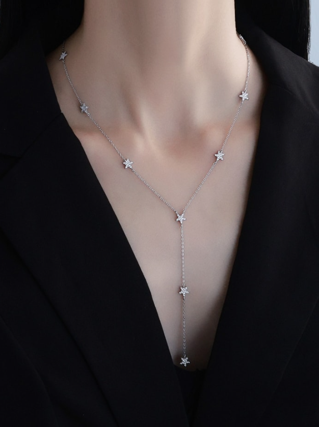 Cubic Zirconia Star Tassel Dainty Lariat Necklace-Necklaces-Krush Kandy, Women's Online Fashion Boutique Located in Phoenix, Arizona (Scottsdale Area)